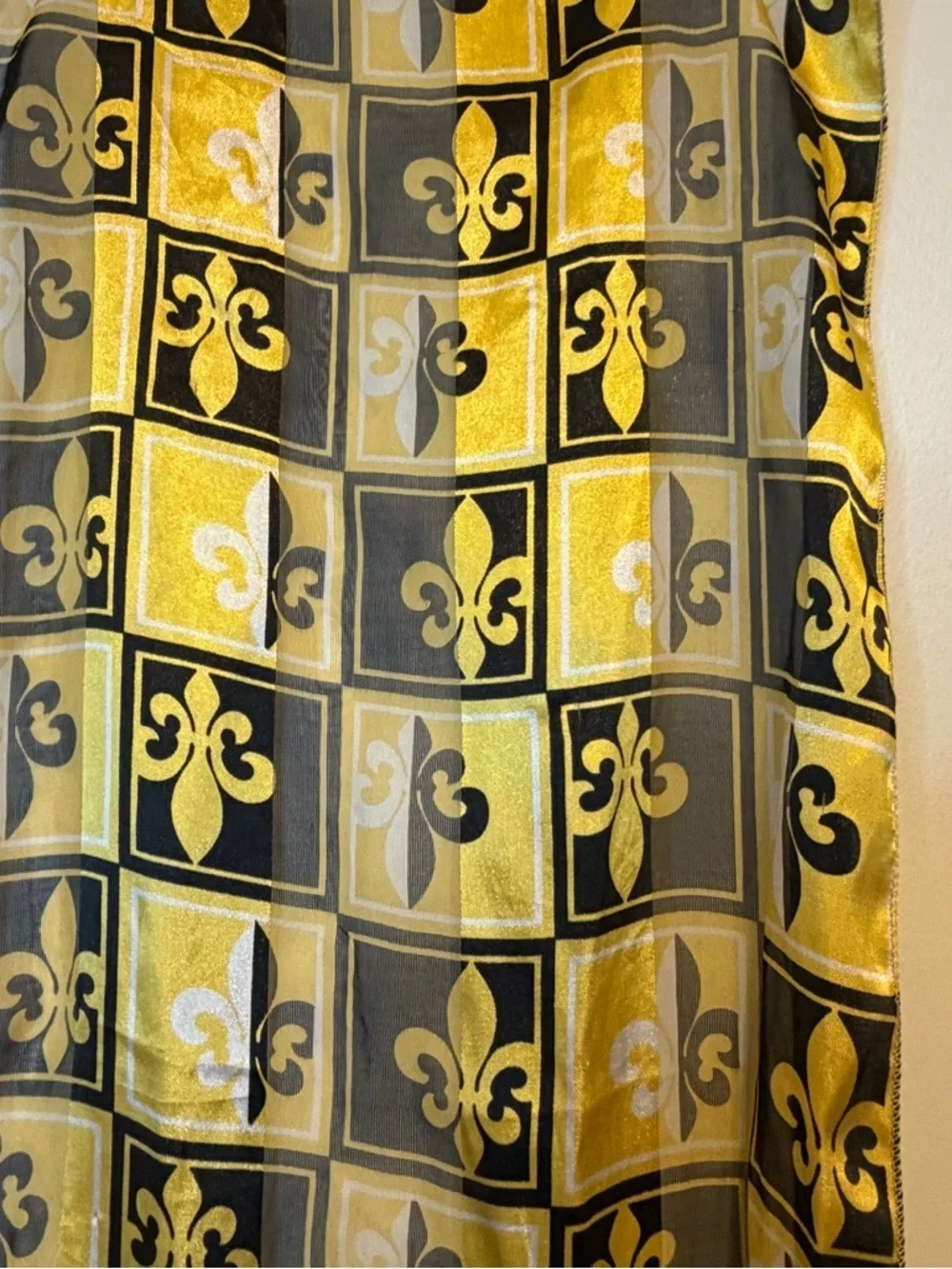 Yellow and Black Fleur-de-Lis Silk Scarf Wrap